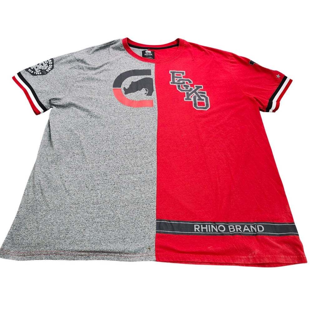 Ecko Unltd Mens 5XL T-Shirt Red Grey Split Rhino Brand Graphic Streetwear Tee